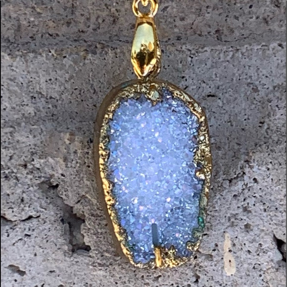 Genuine Druzy Pendant with Gold Chain Necklace